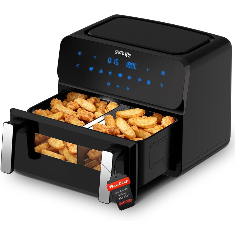 Friteuse à air chaud double zone de 11 L, friteuse à air chaud à double panier avec 2 paniers de 5 L, four grille-pain multifonction, écran tactile numérique, fonction SyncCook, friteuse à air chaud en acier inoxydable de 1500 W pour toute la famille.