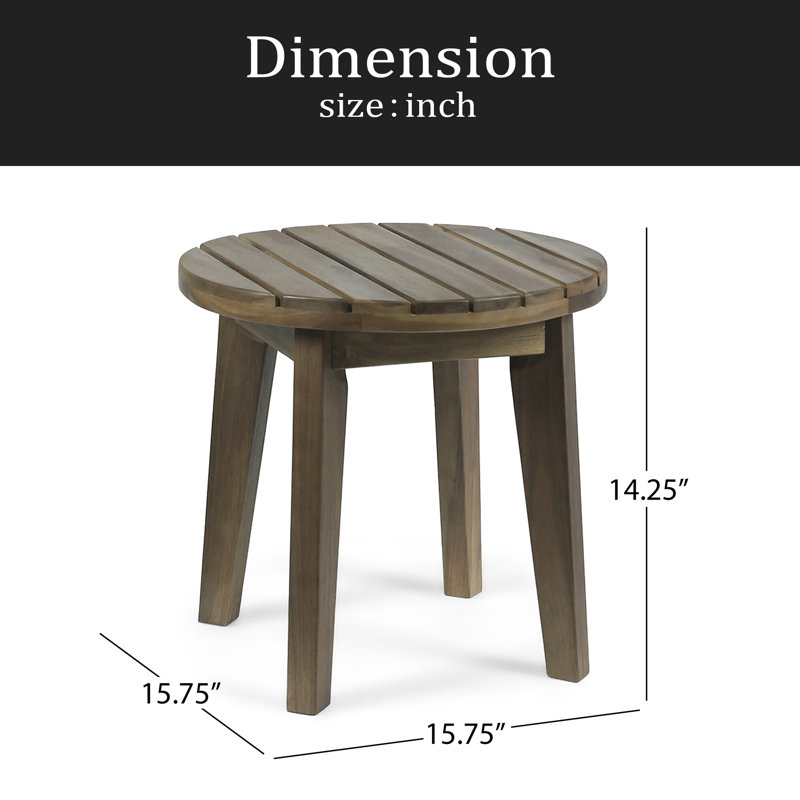 Outdoor 16" Acacia Wood Side Table, Gray
