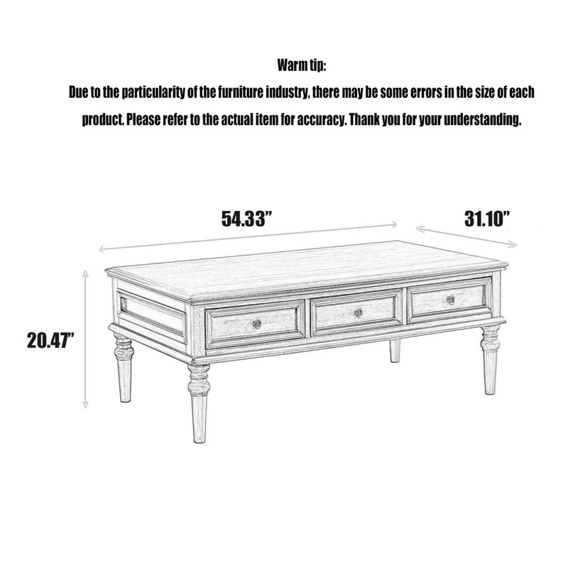Table basse Vintage Country, H 20,47 po x L 54,33 po x l 31,1 po