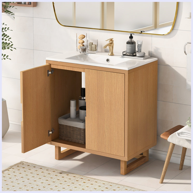 Modern Bathroom Vanity Set with Sink, Wood Color