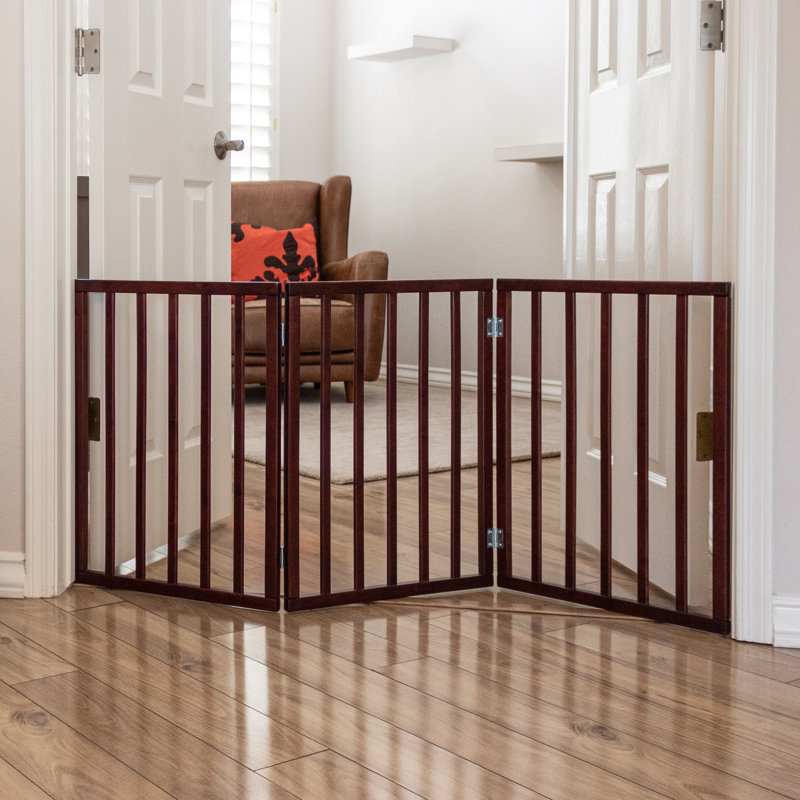 Walnut Solid Wood Freestanding Pet Gate with Three Panels