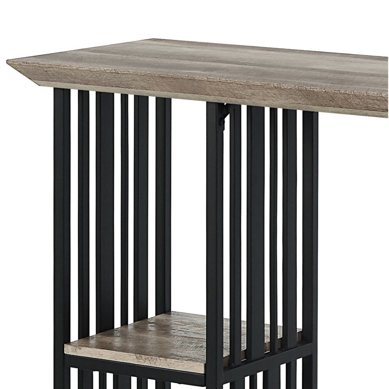 Rectangular Industrial Counter Height Table - 2 Shelves, Oak And Sandy Black Dining Oak,