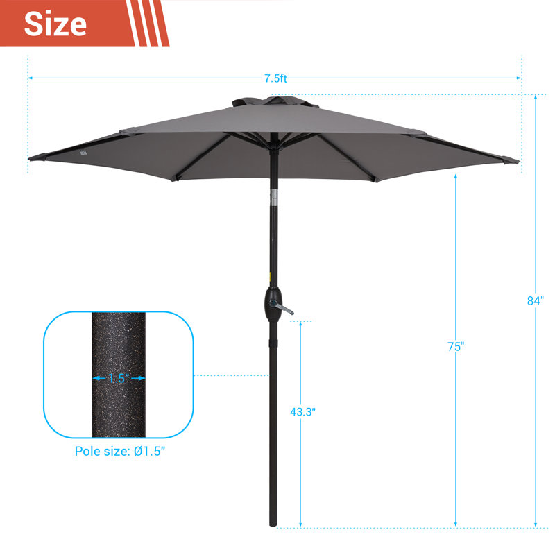 Parasol Sawyer, gris, 84.6" H x 90" W x 90" D