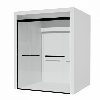 Porte de douche coulissante en verre semi-sans cadre l 56 à 60 po x H 60 po avec largeur réglable, verre trempé et quincaillerie en acier inoxydable