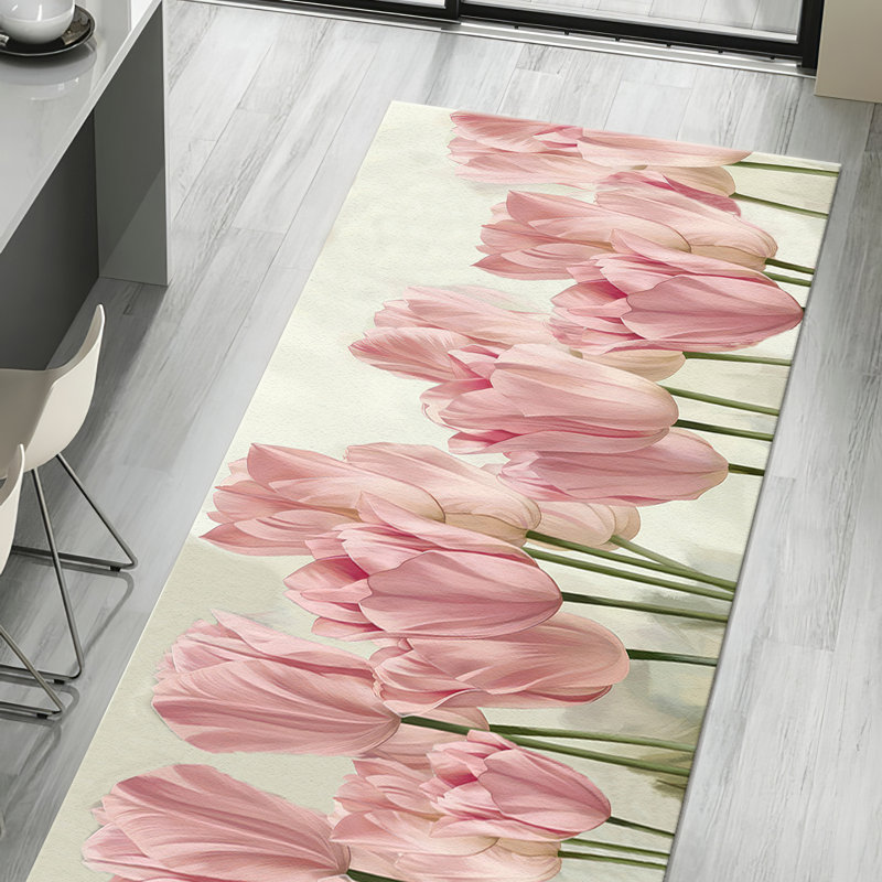 Chic Multicolored Floral Printed Rug Made of Soft Non Woven Material Perfect for Accentuating Any Room Decor