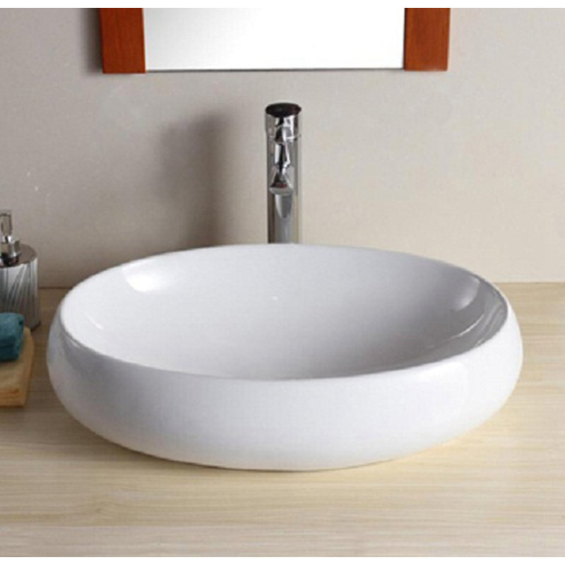 Évier de comptoir ovale blanc en porcelaine blanche
