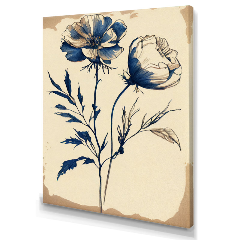 Indigo Flower Blossoming III - Art mural sur toile florale, H 44 po x l 34 po x P 1,5 po, Toile tendue