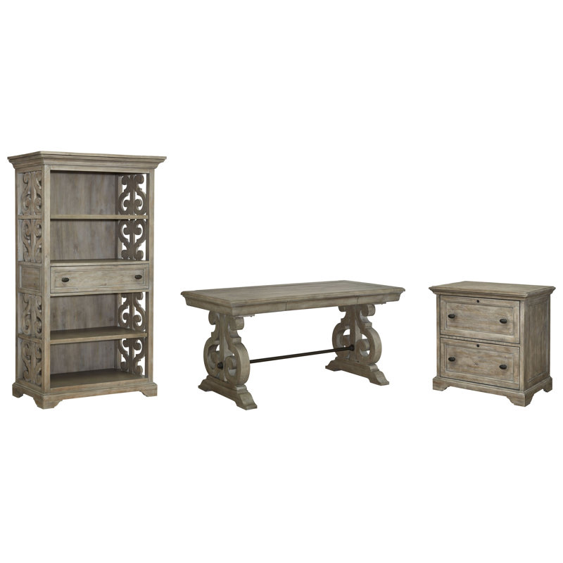 Writing Desk With Lateral File And Bookcase, 3 Pieces: Desk, Filing Cabinet, Bookcase