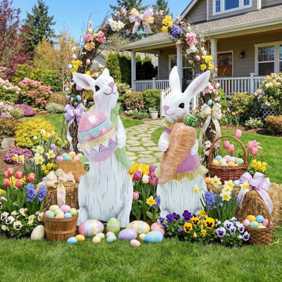 Décorations de Pâques, panneaux de jardin extérieurs pour Pâques, décorations de jardin de Pâques avec décorations de lapin