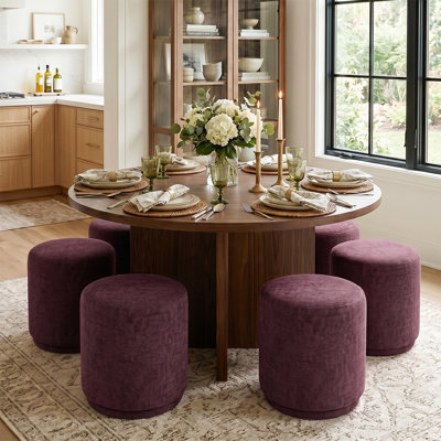  Round Dining Set with 6 Upholstered Stools