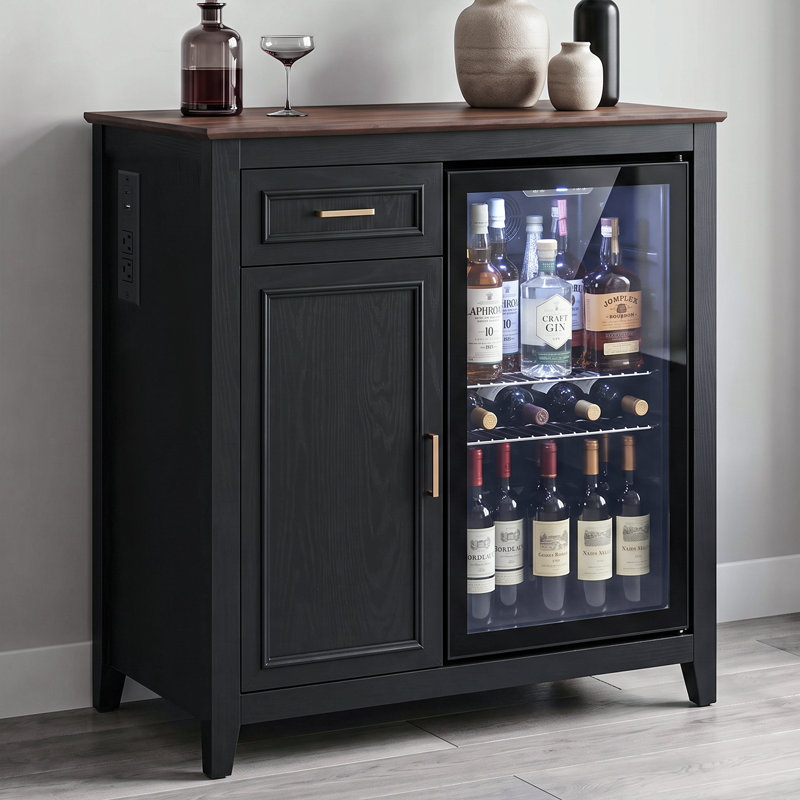 Armoire de bar 39,4 po avec tiroir de rangement et station de charge intégrée, Black