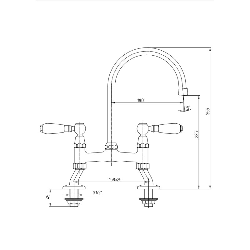 Tevere Cranked Leg Bridge Kitchen Mixer Tap, Bronze
