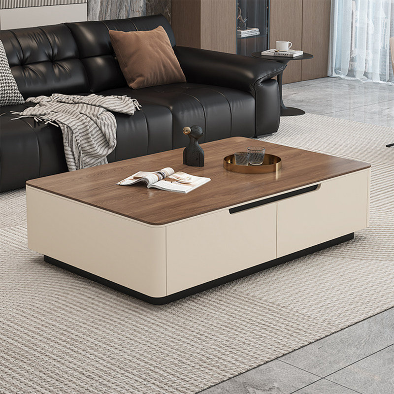 Table basse moderne en pierre, 16.9" H x 59.1" L x 31.5" W, Crème