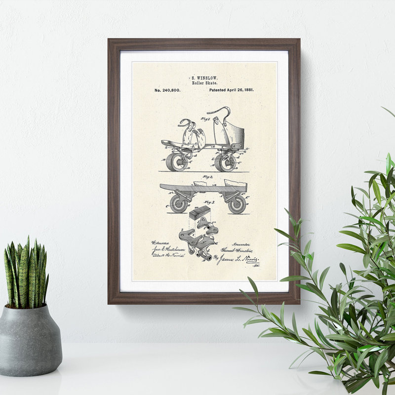 Roller Skate Patent - Picture Frame Graphic Art, Walnut Framed, 65cm H x 48cm W x 2cm D