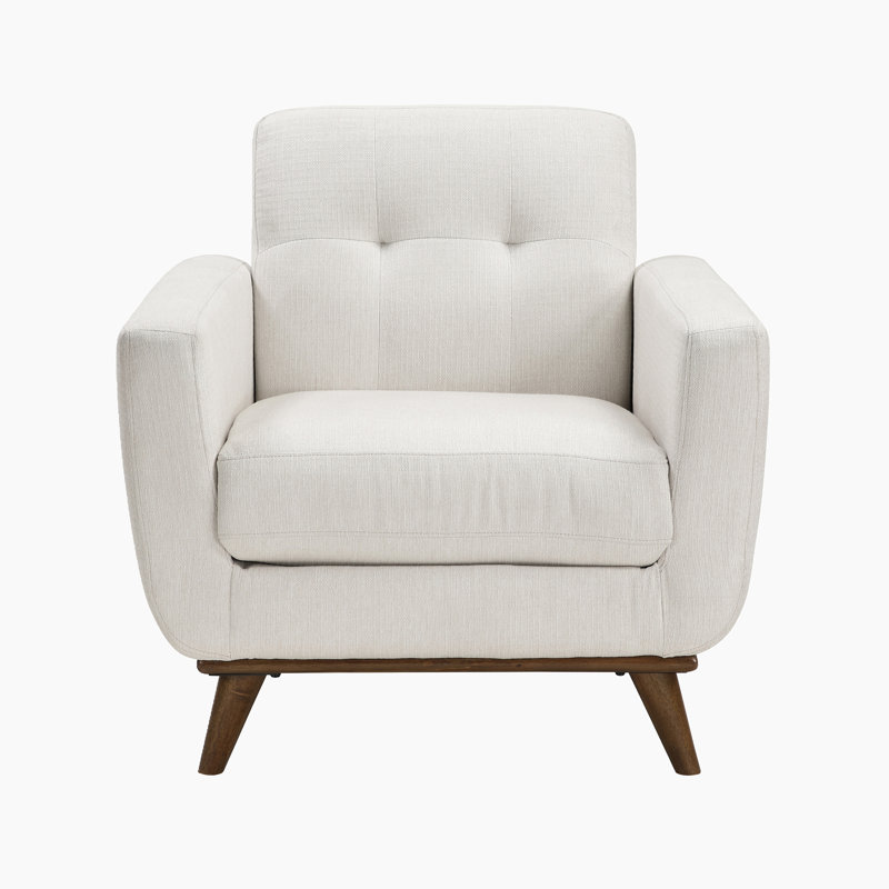 Chaise d'appoint moderne et contemporaine 35,5 po Lucian avec revêtement en tissu texturé, dossier capitonné, pieds en bois massif brun