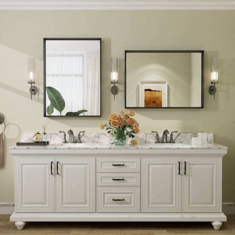 Aevar Tempered Glass and Aluminum Alloy Framed French Cleat Mounted Wall Mirror with 5-Year Warranty, 30" x 22", Matte Black