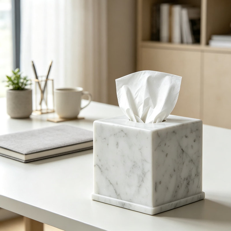 Couvercle de boîte à mouchoirs en marbre naturel pour mouchoirs en cube, élégant porte-mouchoirs en pierre blanche de Carrare pour la décoration de la salle de bain, de la chambre et du comptoir de la cuisine