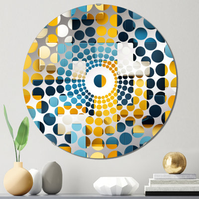 Harmonie de blocs géométriques jaunes et bleus - miroir décoratif à cercles concentriques