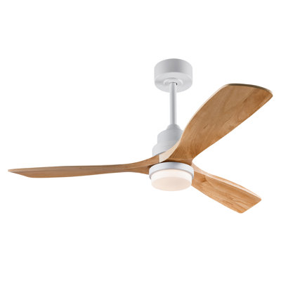 Modern Ceiling Fan With 3 Color Dimmable 3 Solide Wood Blades Remote Control Reversible Dc Motor With Led Light