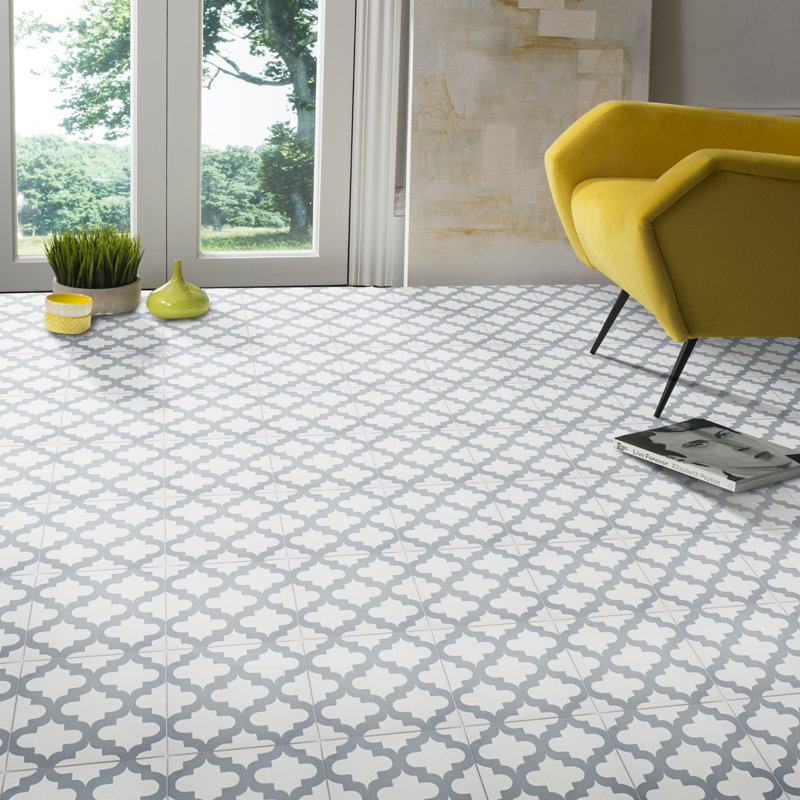 Carreau de plancher et de mur à motif ciment 8 po x 8 po, Blanc / gris
