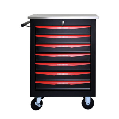 Chariot de rangement à roulettes avec 7 tiroirs et aspect noir et rouge - Élégant et polyvalent 7 chariots