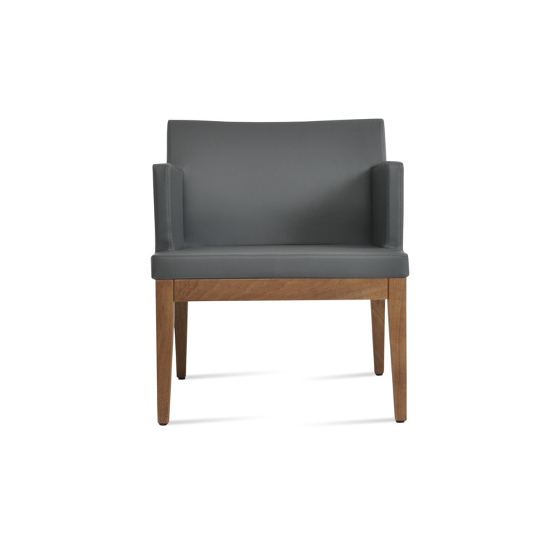 Soho Wood Lounge Armchair, Gray Faux Leather