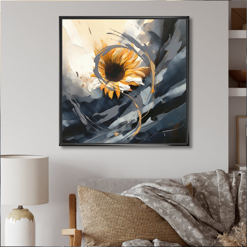 Jaune, jaune, doré, tournesols joyeux, H 16 po x l 16 po x P 1 po, Cadre flottant noir