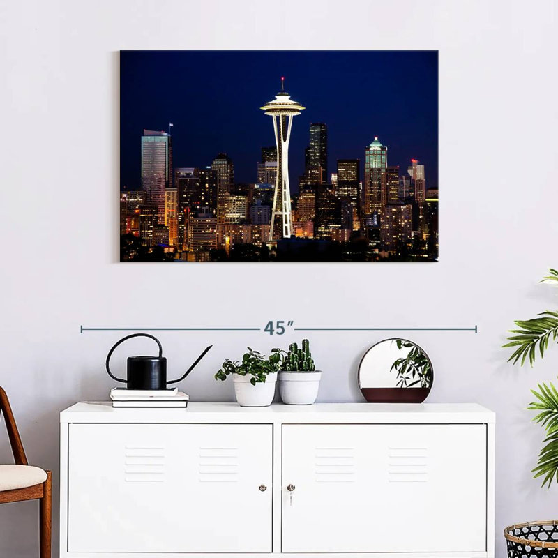 Ravi Seattle Night Cityscape, 24" H x 36" W