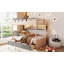 Lit superposé double pleine grandeur de style château avec 2 tiroirs, tablette et DEL, gris + rose antique-2050827800