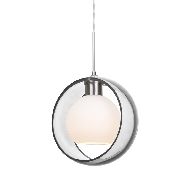 Luminaire suspendu géométrique 1 lumières simple Spigner, Nickel satiné, Transparent