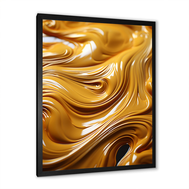Golden Wave Ocean of Abundance, or liquide sur toile, H 40 po x l 30 po x P 1,5 po, Cadre simple noir