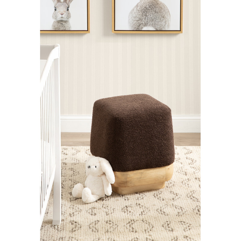 Repose-pieds Sabri en tissu avec base en bois de manguier, Black, Gold