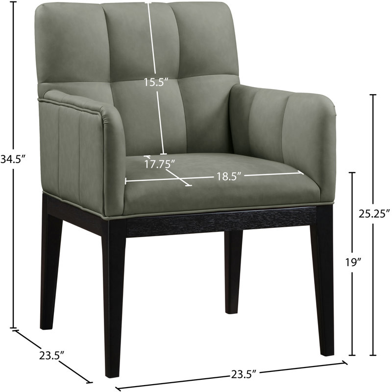 Adrian Vegan Leather Dining Arm Chair, Green Vegan Leather, Black