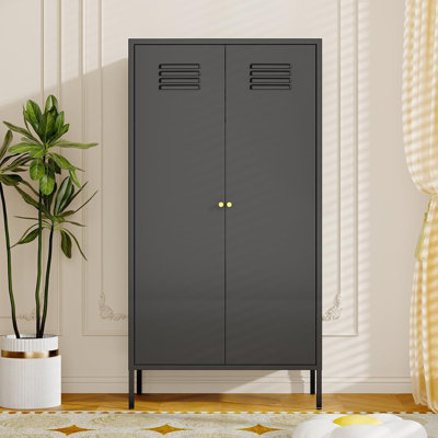 Metal Wardrobe Coat Cabinet With Adjustable Shelves And Hanging Rod,Storage Closet Locker For Bedroom,Kids Room,Office, Home, School,Almirah For Clothes,Blanket.