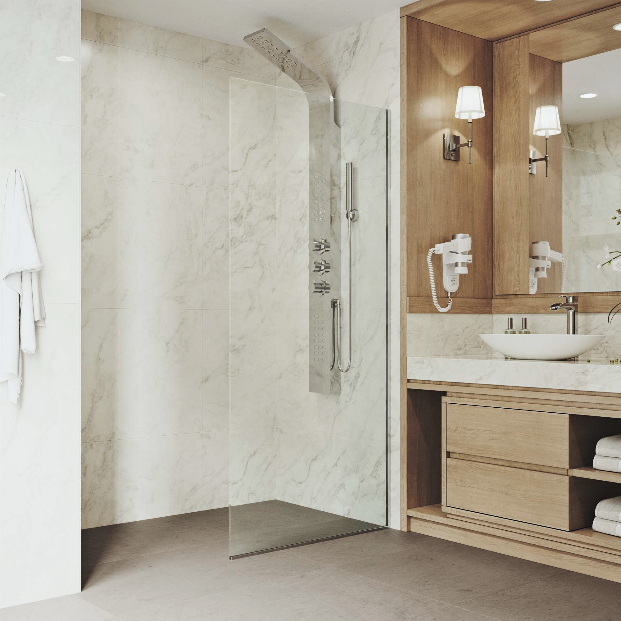 Zenith 34" W x 74" H Fixed Frameless Shower Screen with 3/8" Glass, Chrome Clear