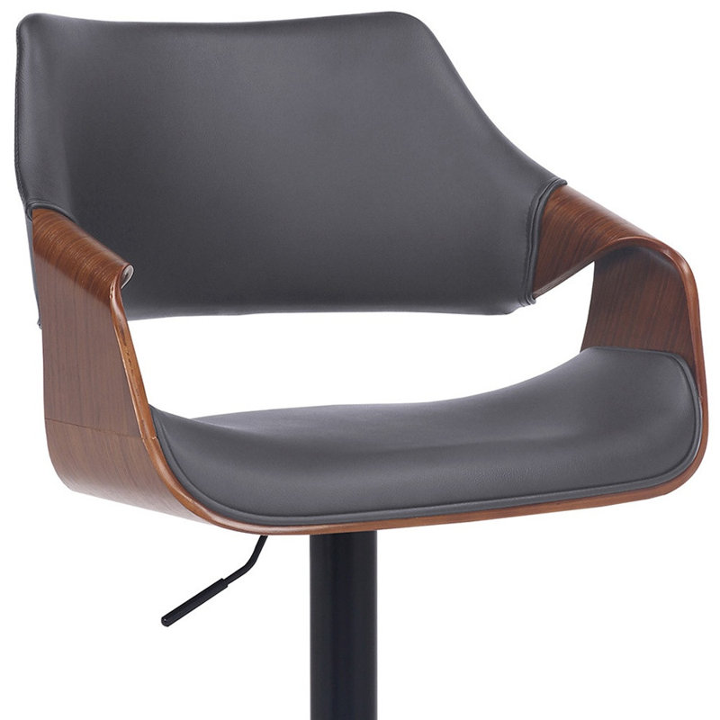 Tabouret de bar pivotant en similicuir noir et noyer, Siège gris / cadre brun