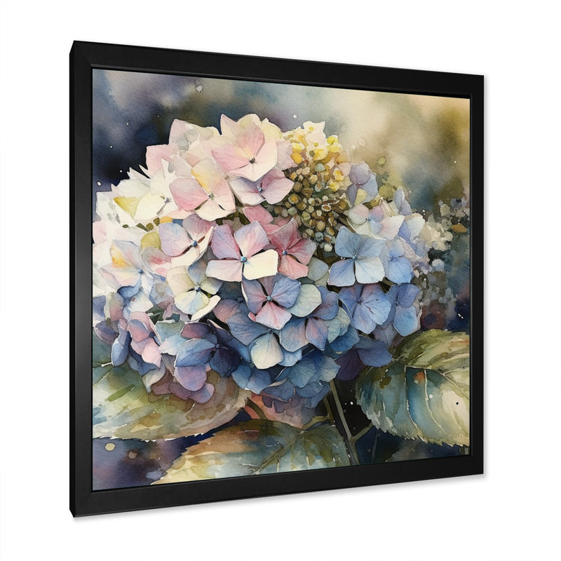 Mauve et hydreangea III - imprimé, Cadre photo noir, H 16 po x l 16 po x P 1 po