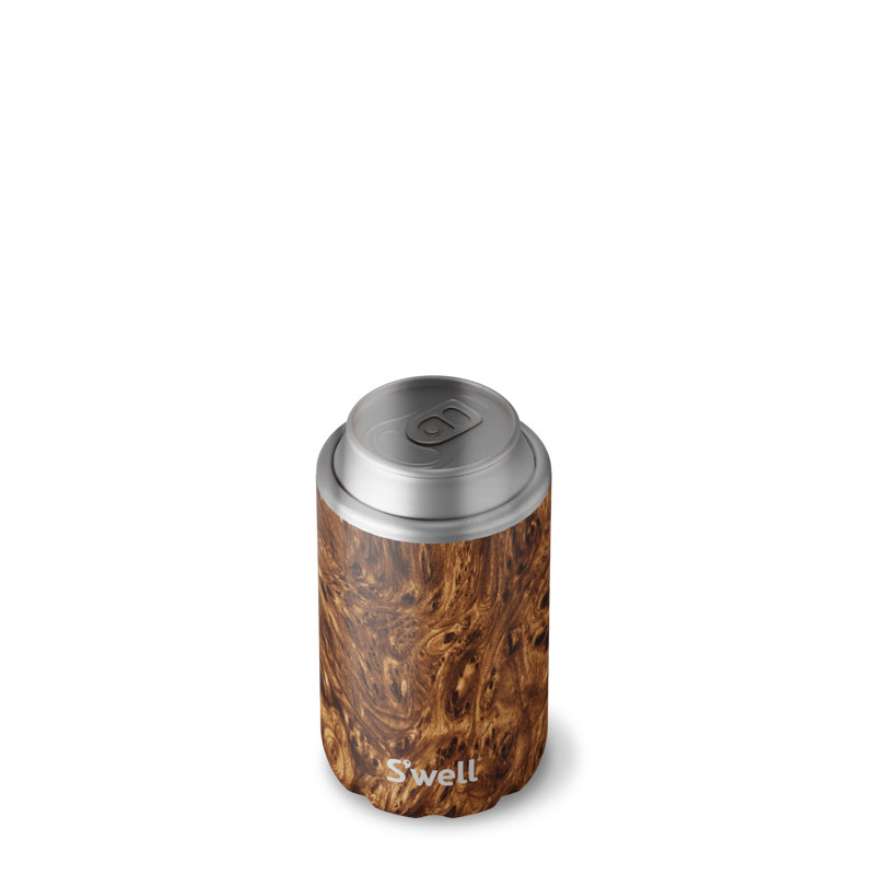 S'well Stainless Steel Triple-Layered Vacuum-Insulated Slim Can Chiller, 12 oz., Teakwood