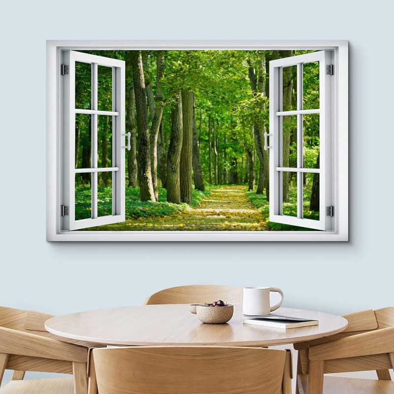 Fenêtre de paysage «Window View Neon Green Spring Spring Forest Trail Trail Nature Scenic Landscape» sur toile