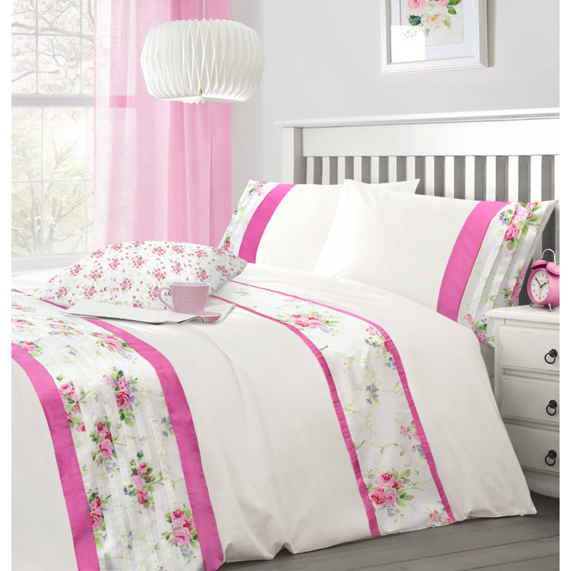 Ollene Polyester Floral Duvet Cover Set, Double Duvet Cover Set, White