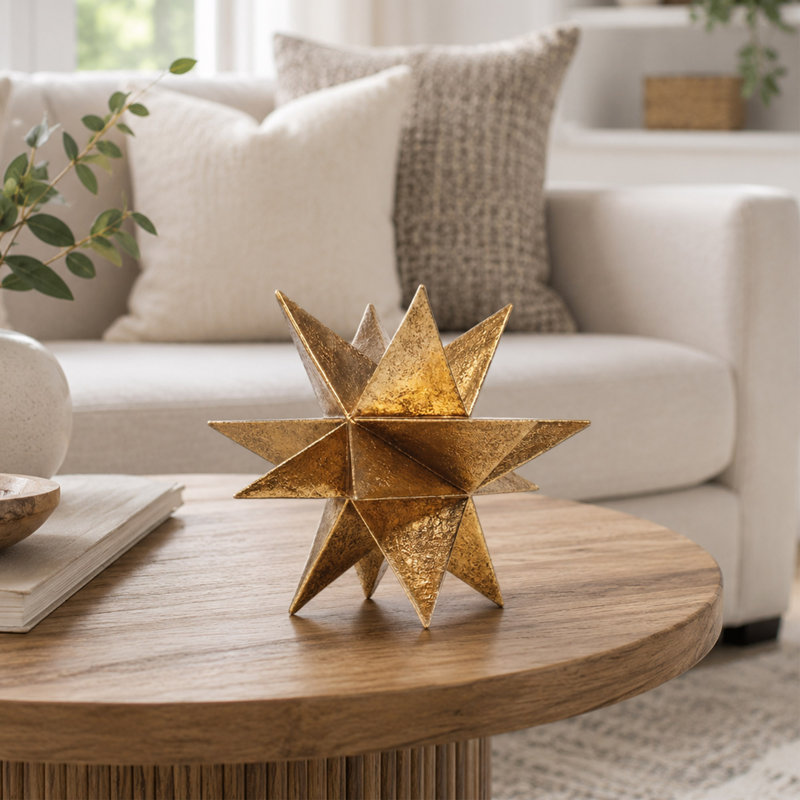 Resin Gold Geometric Star Decorative Object, Decorative Sculpture with Multi-Angle Design