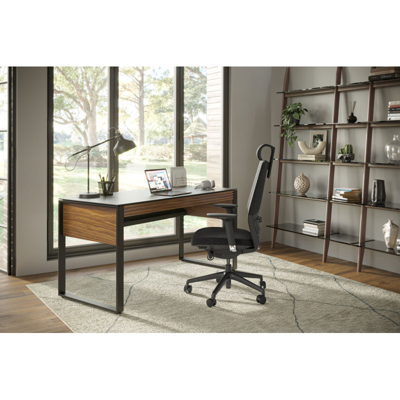 Corridor Glass Writing Desk, Natural Walnut
