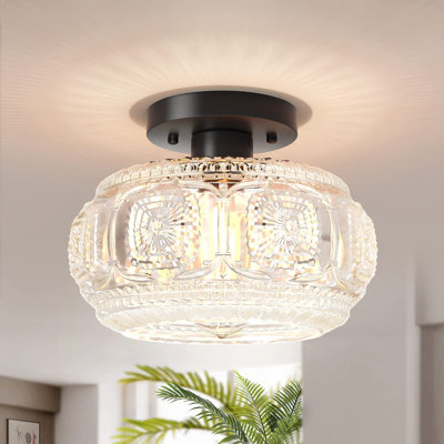 Semi Flush Mount Ceiling Light, Globe Glass Ceiling Light Fixture, Black Modern Lighting For Hallway Porch Corridor Kitchen Bedroom, Bulb Not Included