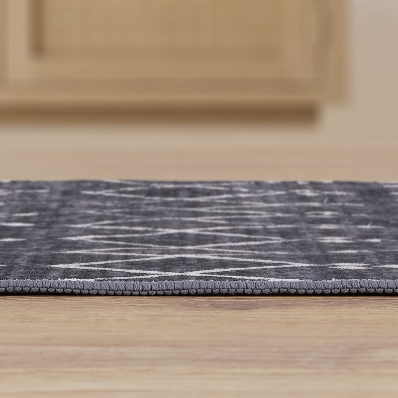 Leila Moroccan Diamond Trellis Machine-Washable Rug, Dark Gray/Ivory, Rectangle 3' x 5'