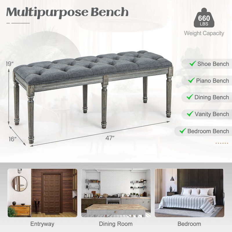 Banc rembourré en polyester Melvern, Gris