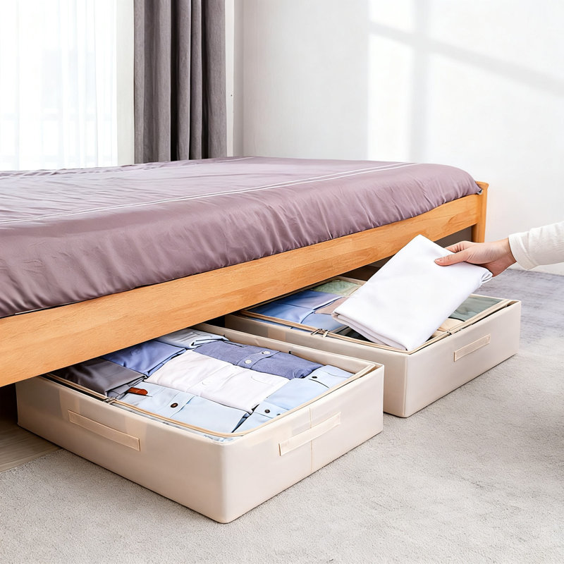 Under Bed Storage Bin, 2 Pack, (Beige), Beige