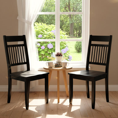 Ashby Solid Wood Slat Back Dining Chair in Black Finish, Set of 2