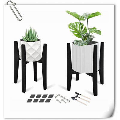 Ensemble de 2 supports à plantes réglables pour l'intérieur, supports à plantes modernes en bambou de style Mid-Century, support à fleurs en coin pour le salon, convient aux pots de 8 à 12 pouces (pot et plante non inclus) (nature)