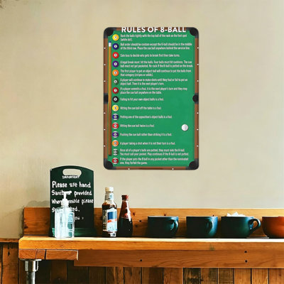 Panneau décoratif en étain de haute qualité, règles de 8 boules, durable, résistant à la décoloration, facile à accrocher, parfait pour la maison, la cuisine ou le bar pour ajouter un charme rustique ou moderne.