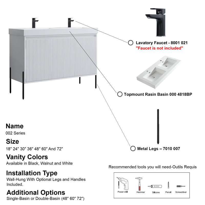 Ensemble de meuble-lavabo double 48 po Nalis, Blanc, Noir